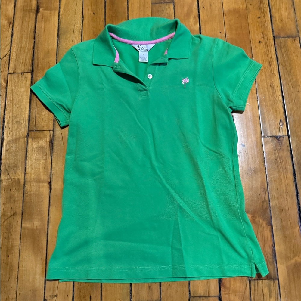 Lilly Pulitzer Green Polo Shirt with Pink Accents
